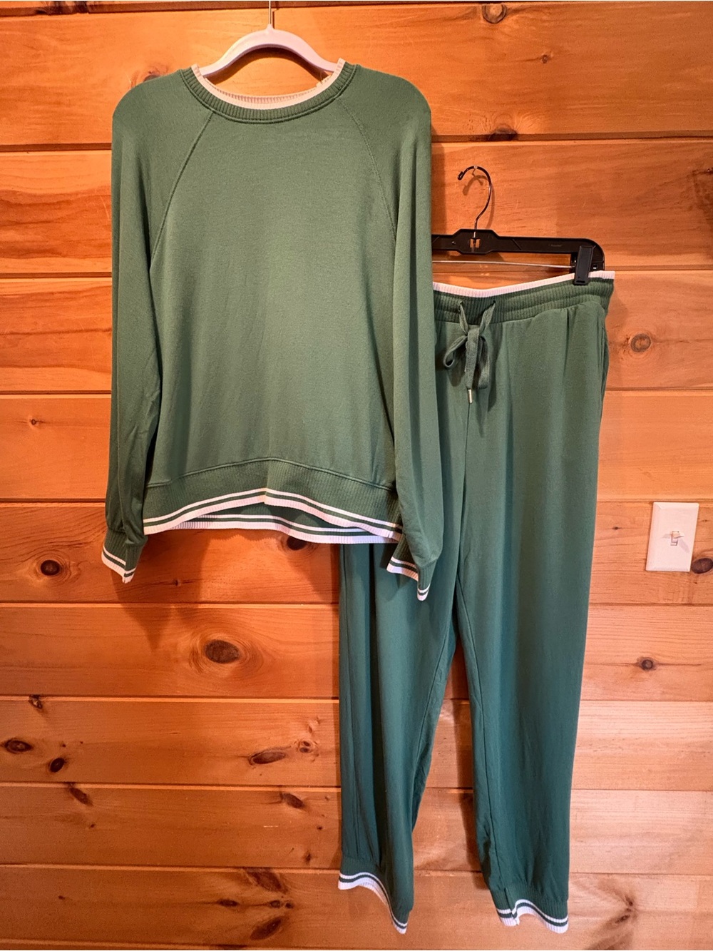 Workshop Republic Clothing Varsity Ribbed Green White Trim Matching Set size L